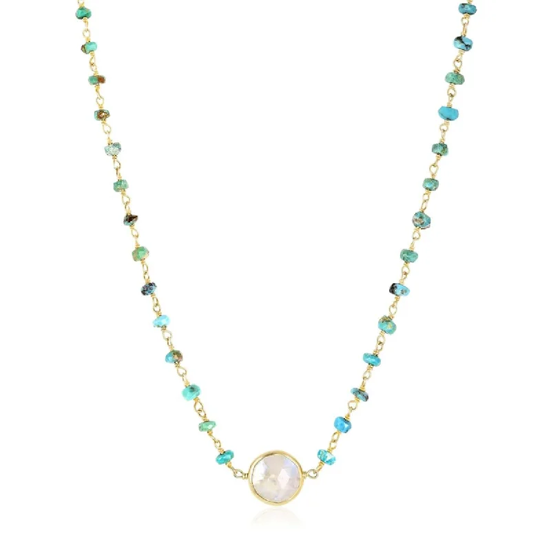 tiny gold huggie hoops YELLOW-TONE STERLING SILVER NECKLACE WITH TURQUOISE AND MOONSTONE