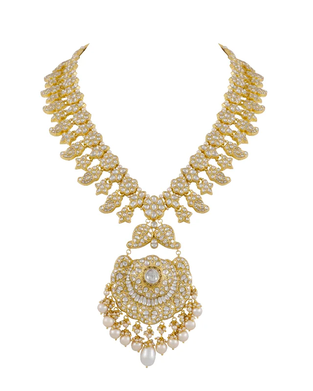elegant pearl necklace with diamonds Yukkti Polki Long Necklace