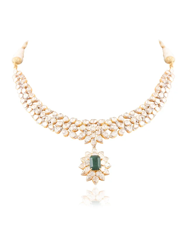 delicate gold band ring Ziyya Polki And Diamond Necklace