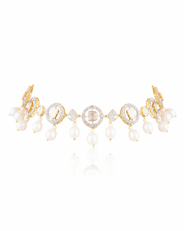 delicate floral wedding band Zyra Polki And Diamond Choker